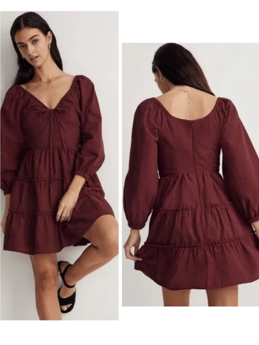 Madewell Amalia Tiered Mini Dress (size 4) - Burgundy - with pockets